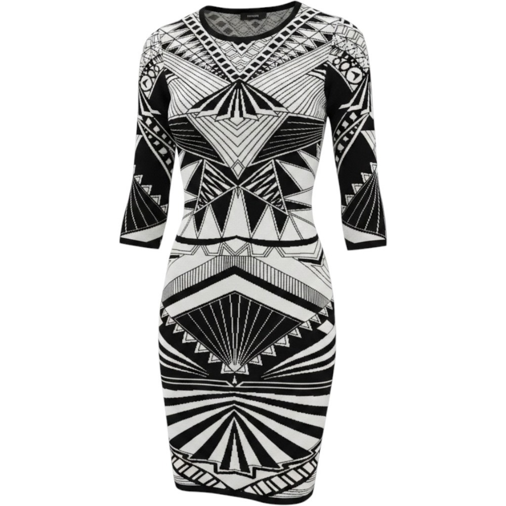 Forever 21 Medium Dress Geometric/Tribal Knit/Stretch/Bodycon/Black/White/Bold
